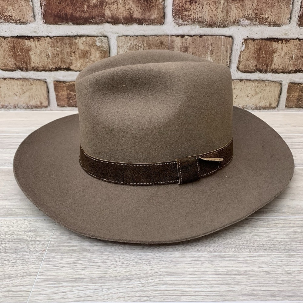 VTG 80s Banana Republic Travel Safari Co Wool Felt Fedora Hat Brown Wide Brim S
